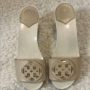 Tory Burch Beige Mules with Logo Detail